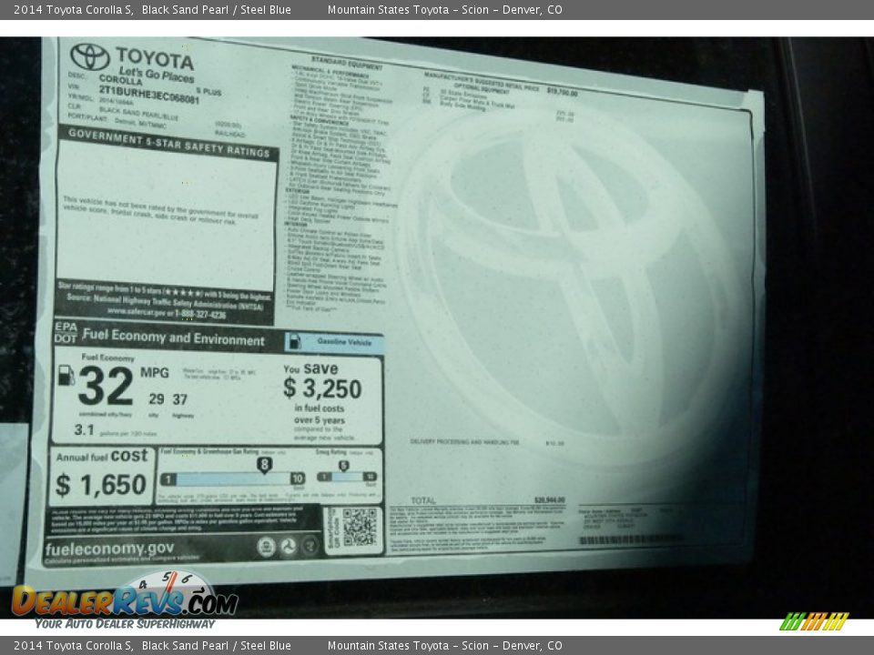 2014 Toyota Corolla S Black Sand Pearl / Steel Blue Photo #10