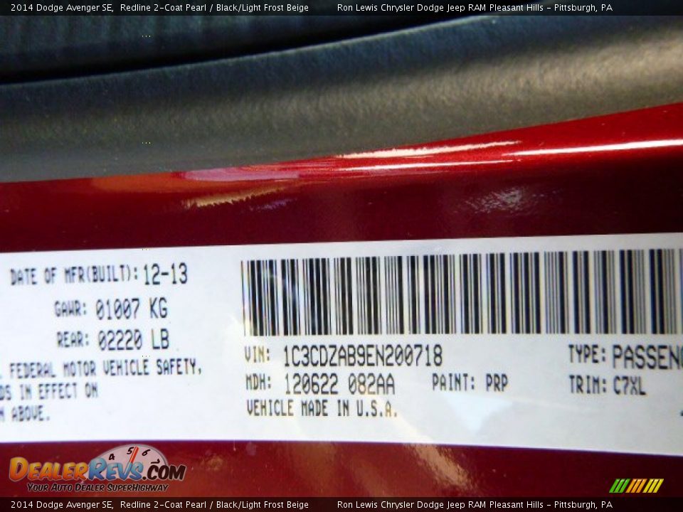 2014 Dodge Avenger SE Redline 2-Coat Pearl / Black/Light Frost Beige Photo #19