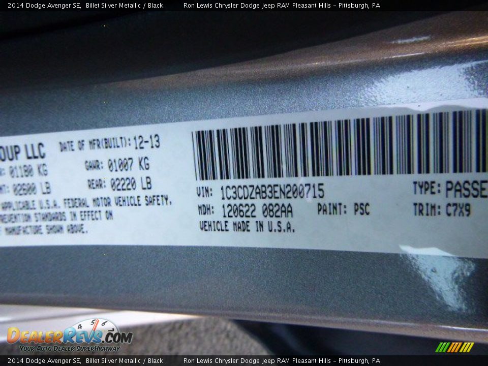 2014 Dodge Avenger SE Billet Silver Metallic / Black Photo #19