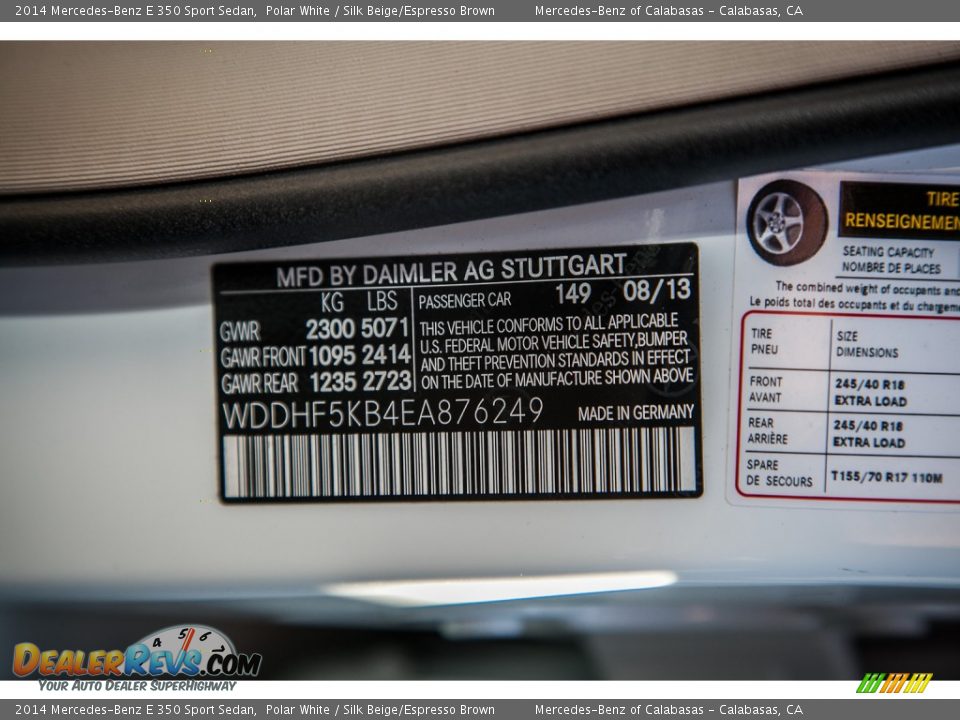 2014 Mercedes-Benz E 350 Sport Sedan Polar White / Silk Beige/Espresso Brown Photo #7
