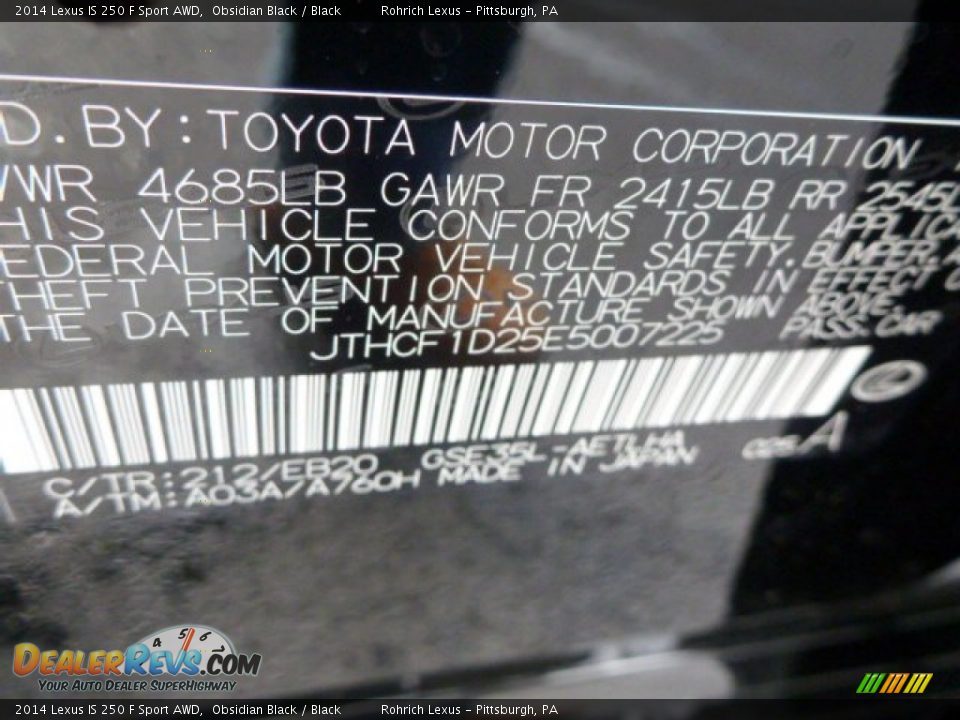 2014 Lexus IS 250 F Sport AWD Obsidian Black / Black Photo #15