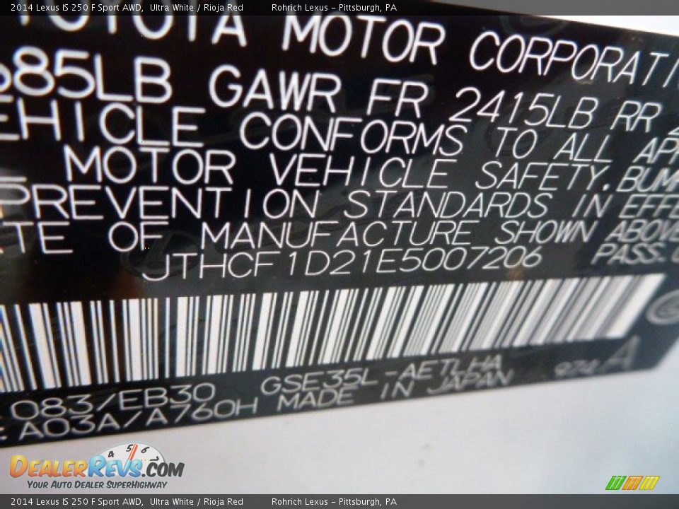 2014 Lexus IS 250 F Sport AWD Ultra White / Rioja Red Photo #14