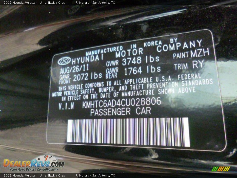 2012 Hyundai Veloster Ultra Black / Gray Photo #26