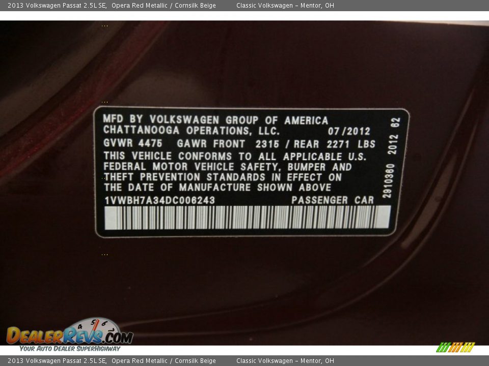 2013 Volkswagen Passat 2.5L SE Opera Red Metallic / Cornsilk Beige Photo #26