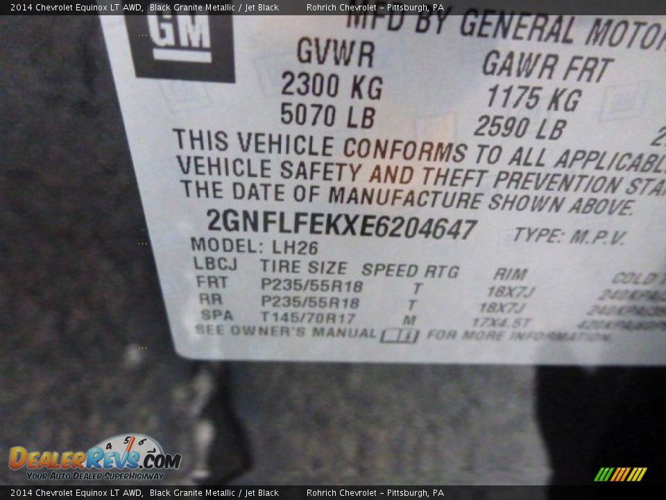 2014 Chevrolet Equinox LT AWD Black Granite Metallic / Jet Black Photo #15