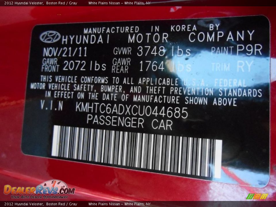 2012 Hyundai Veloster Boston Red / Gray Photo #22