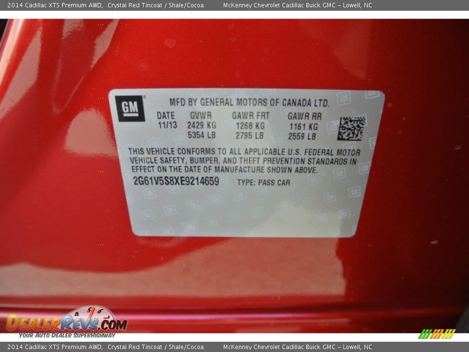 Info Tag of 2014 Cadillac XTS Premium AWD Photo #7