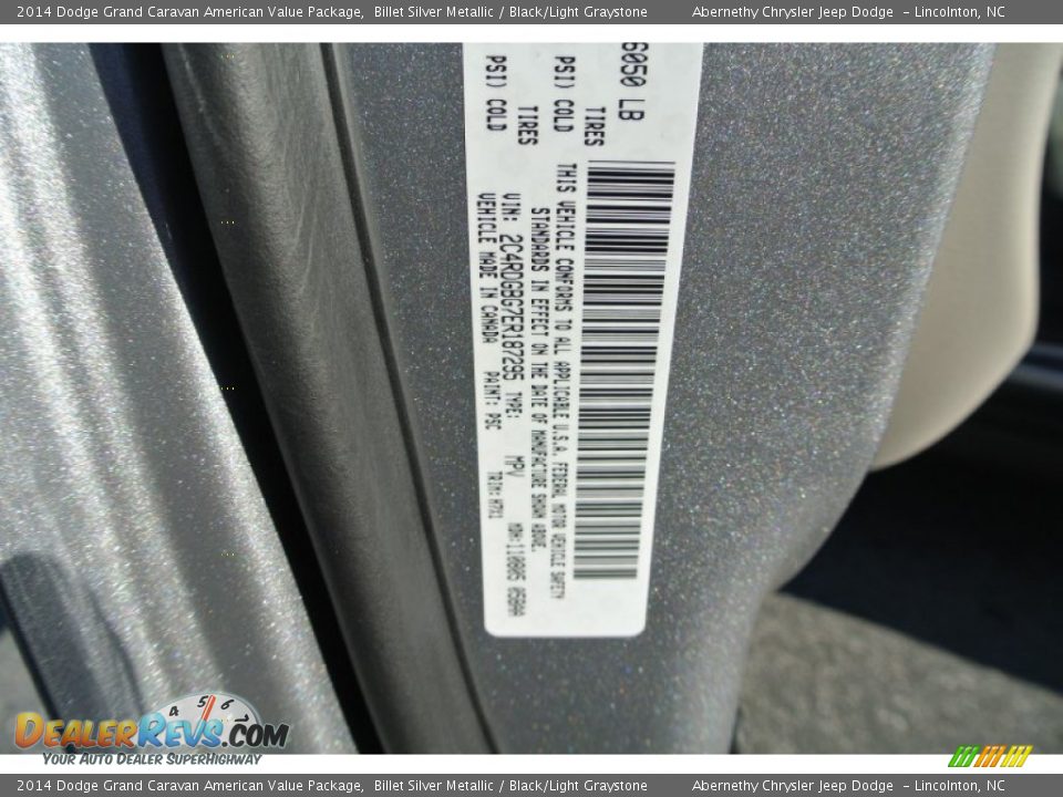 2014 Dodge Grand Caravan American Value Package Billet Silver Metallic / Black/Light Graystone Photo #7