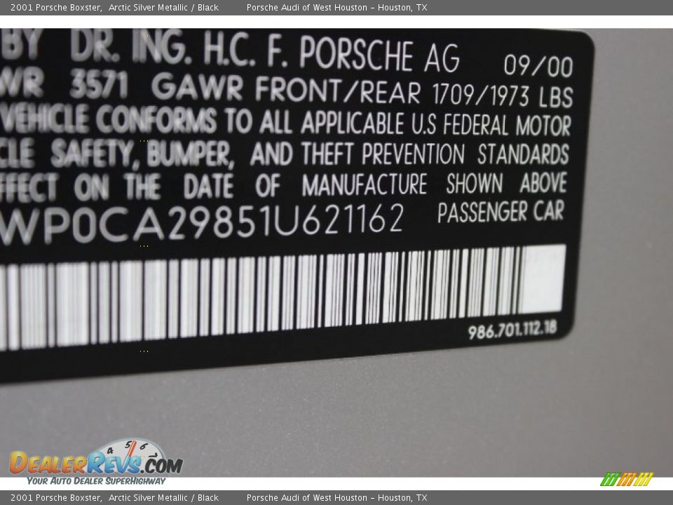 2001 Porsche Boxster Arctic Silver Metallic / Black Photo #33