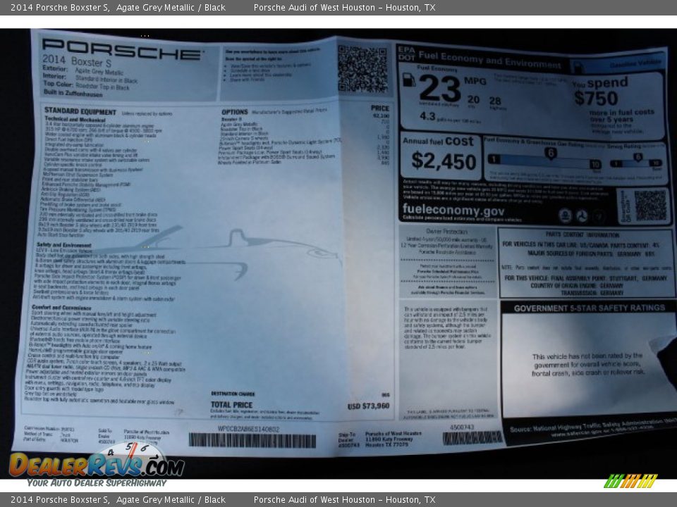 2014 Porsche Boxster S Window Sticker Photo #27