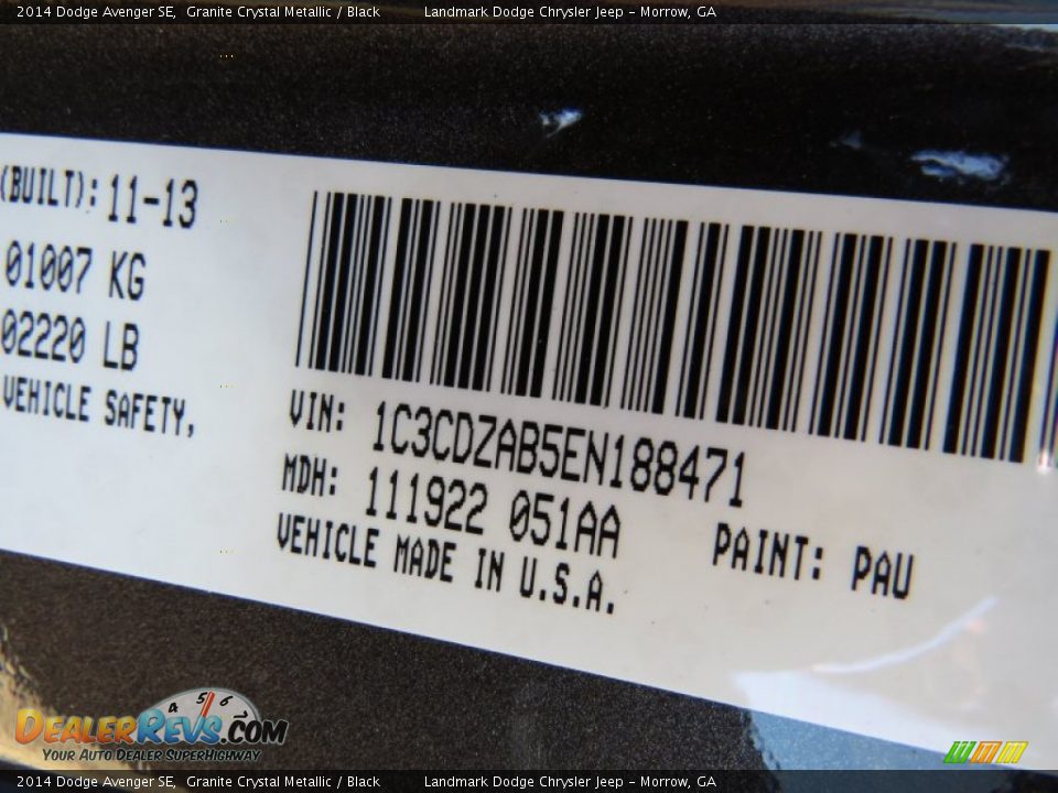 2014 Dodge Avenger SE Granite Crystal Metallic / Black Photo #10