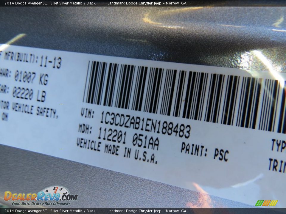 2014 Dodge Avenger SE Billet Silver Metallic / Black Photo #10