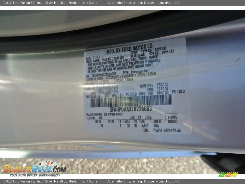 2012 Ford Fusion SE Ingot Silver Metallic / Medium Light Stone Photo #7