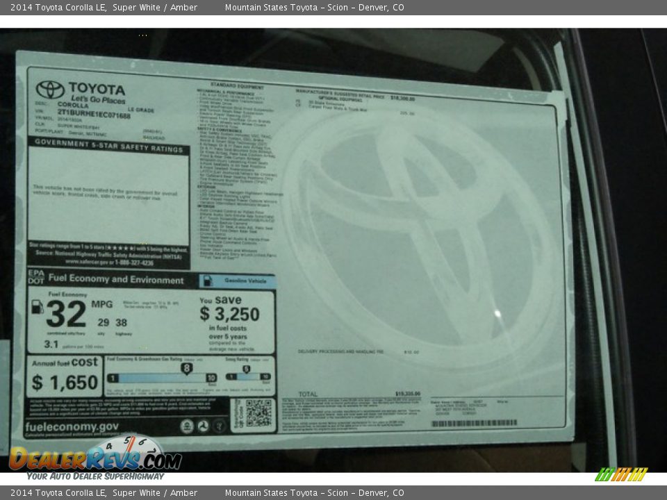 2014 Toyota Corolla LE Super White / Amber Photo #10