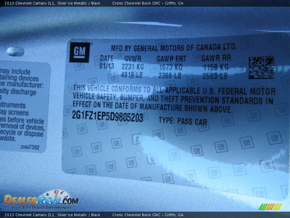 2013 Chevrolet Camaro ZL1 Silver Ice Metallic / Black Photo #18