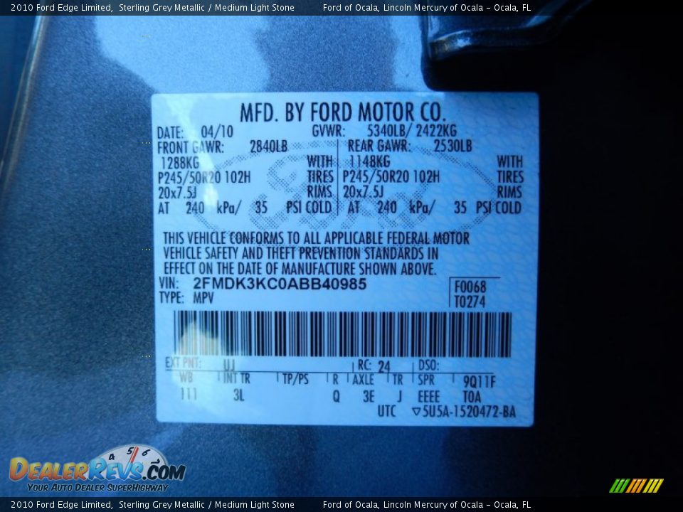 2010 Ford Edge Limited Sterling Grey Metallic / Medium Light Stone Photo #28