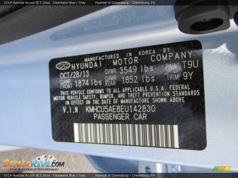 2014 Hyundai Accent SE 5 Door Clearwater Blue / Gray Photo #15