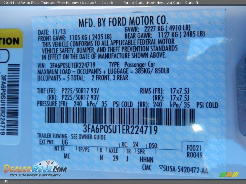 Ford Color Code UG White Platinum