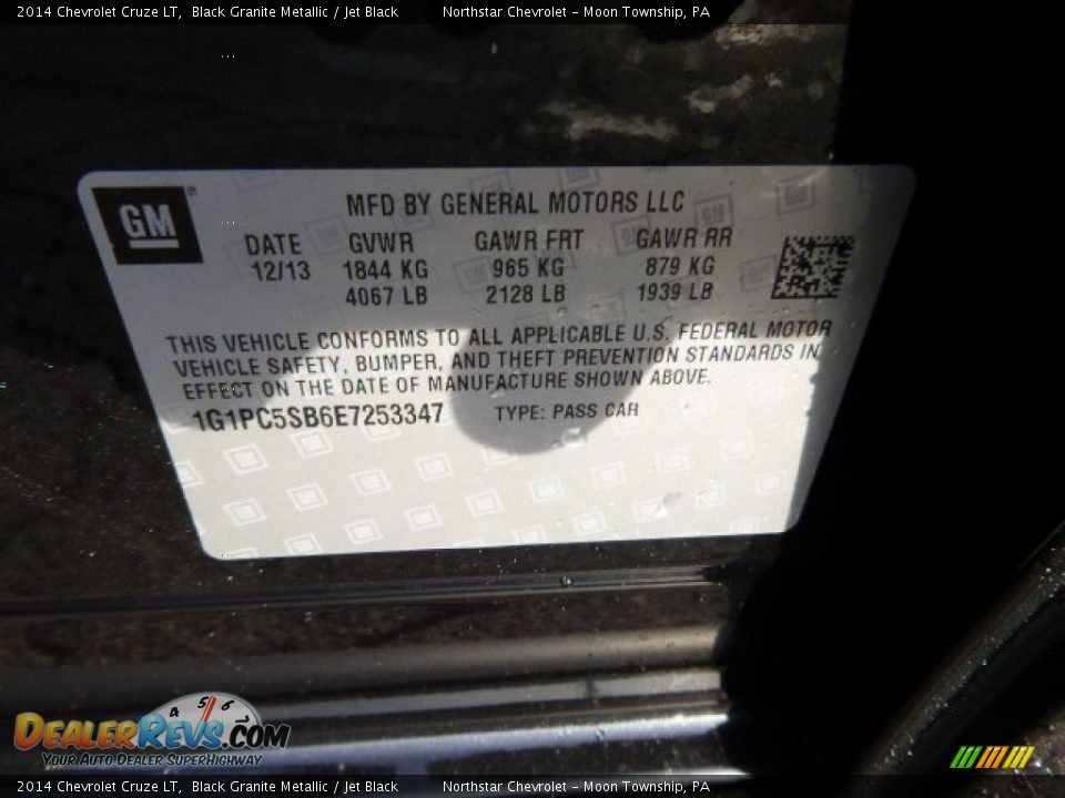 2014 Chevrolet Cruze LT Black Granite Metallic / Jet Black Photo #20