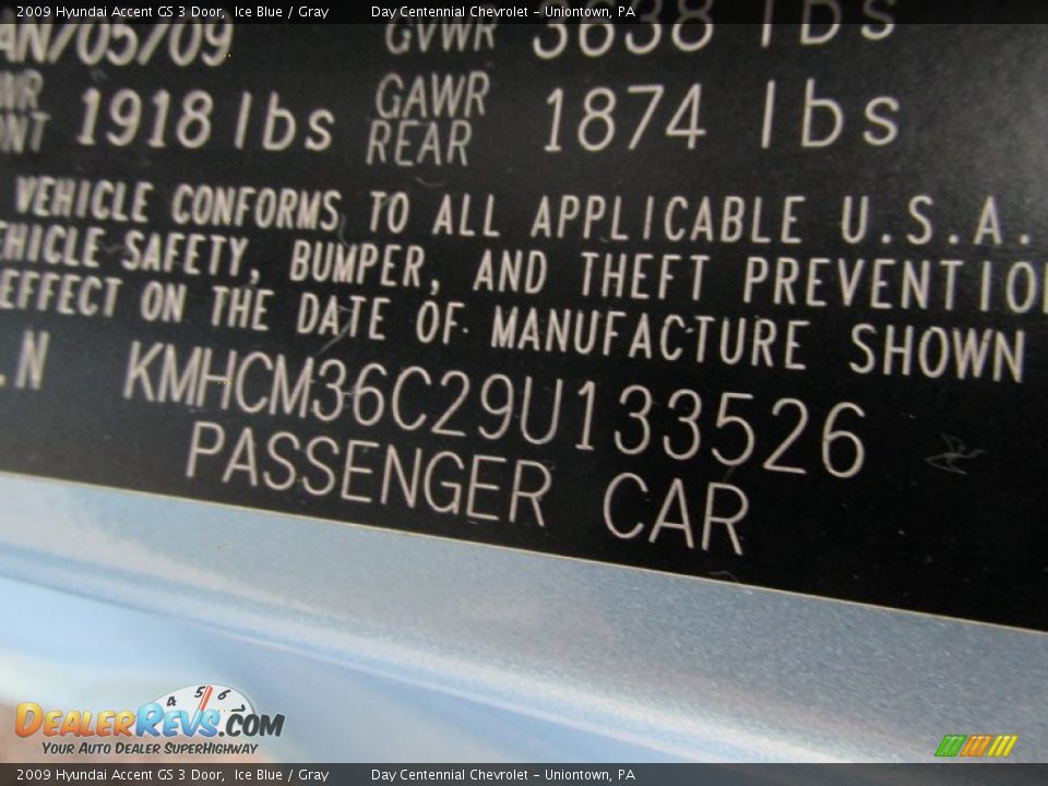 2009 Hyundai Accent GS 3 Door Ice Blue / Gray Photo #19