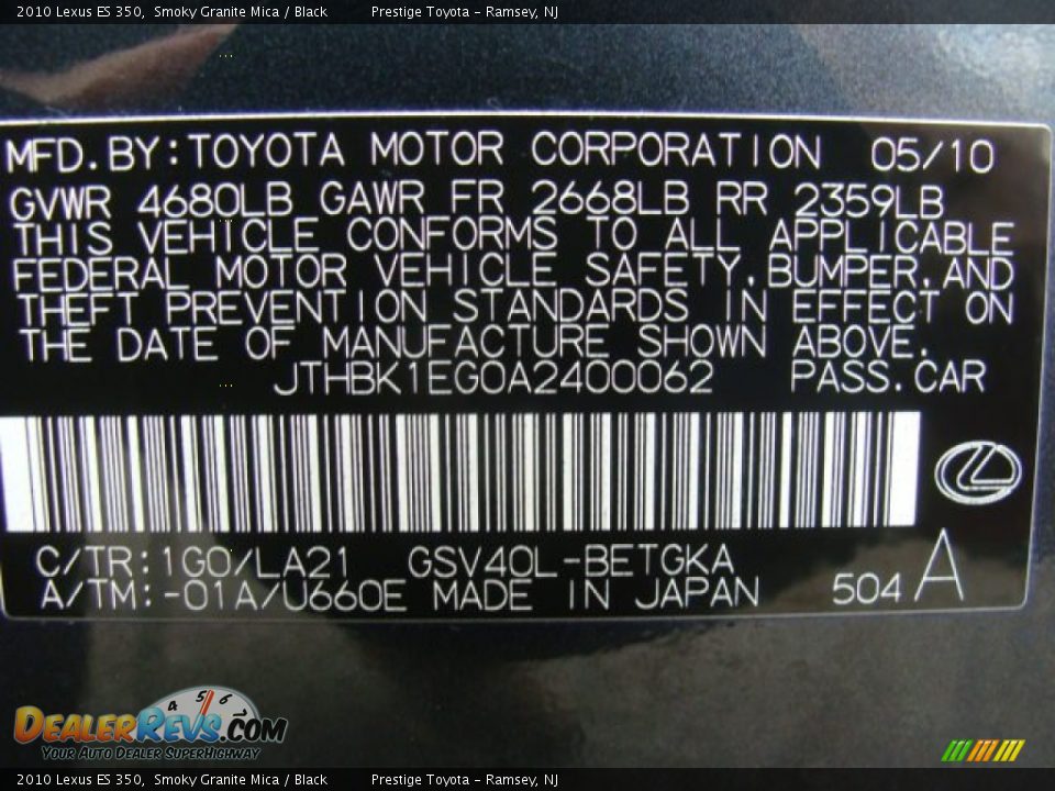 2010 Lexus ES 350 Smoky Granite Mica / Black Photo #15