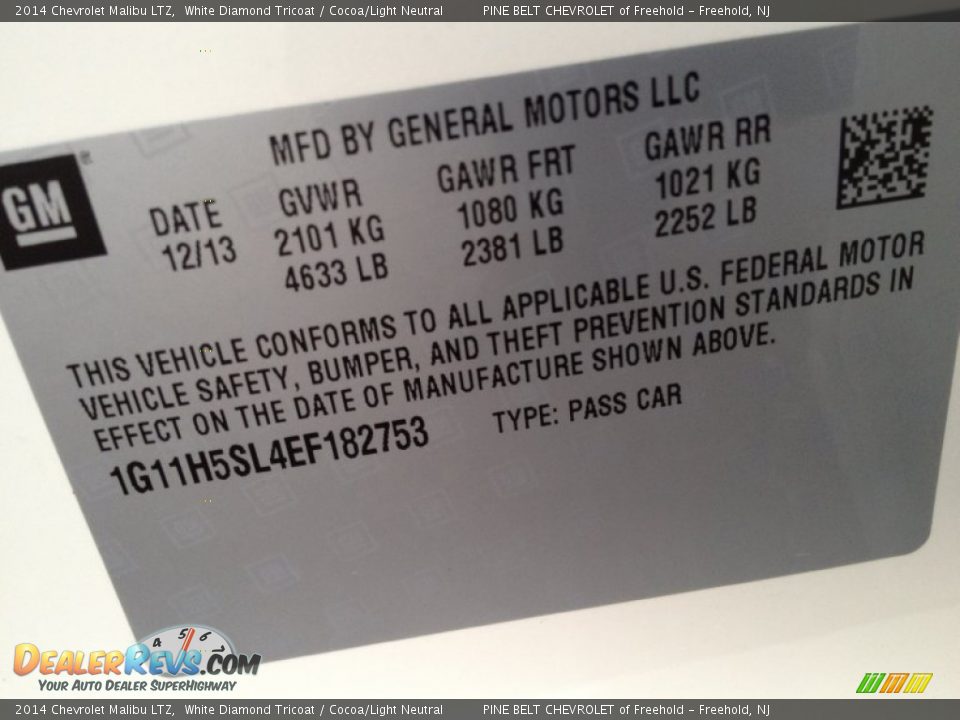 2014 Chevrolet Malibu LTZ White Diamond Tricoat / Cocoa/Light Neutral Photo #9