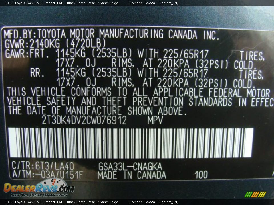 2012 Toyota RAV4 V6 Limited 4WD Black Forest Pearl / Sand Beige Photo #15