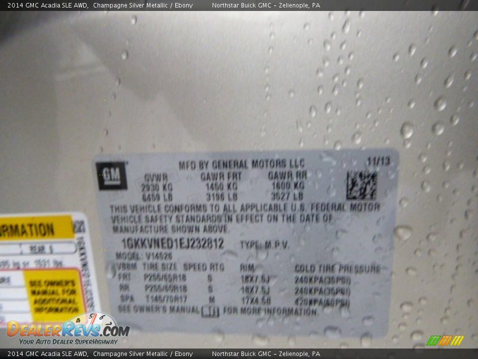 2014 GMC Acadia SLE AWD Champagne Silver Metallic / Ebony Photo #20