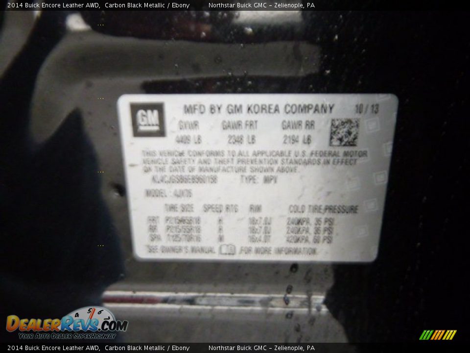 2014 Buick Encore Leather AWD Carbon Black Metallic / Ebony Photo #20