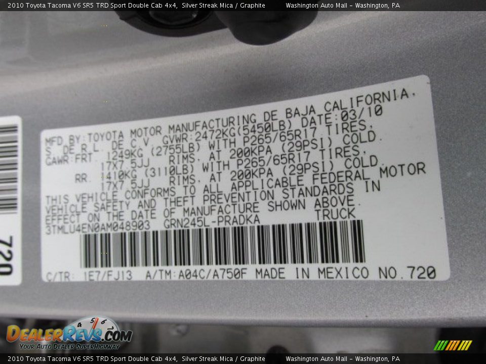 2010 Toyota Tacoma V6 SR5 TRD Sport Double Cab 4x4 Silver Streak Mica / Graphite Photo #19