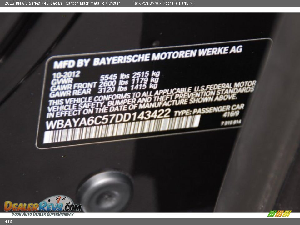 BMW Color Code 416 Carbon Black Metallic