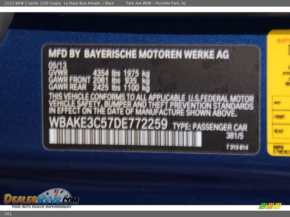BMW Color Code 381 Le Mans Blue Metallic