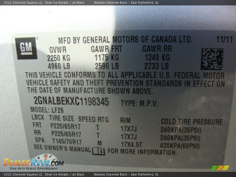 2012 Chevrolet Equinox LS Silver Ice Metallic / Jet Black Photo #15