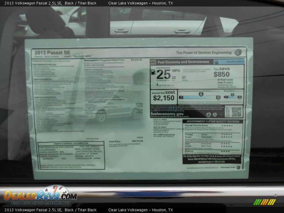 2013 Volkswagen Passat 2.5L SE Black / Titan Black Photo #23