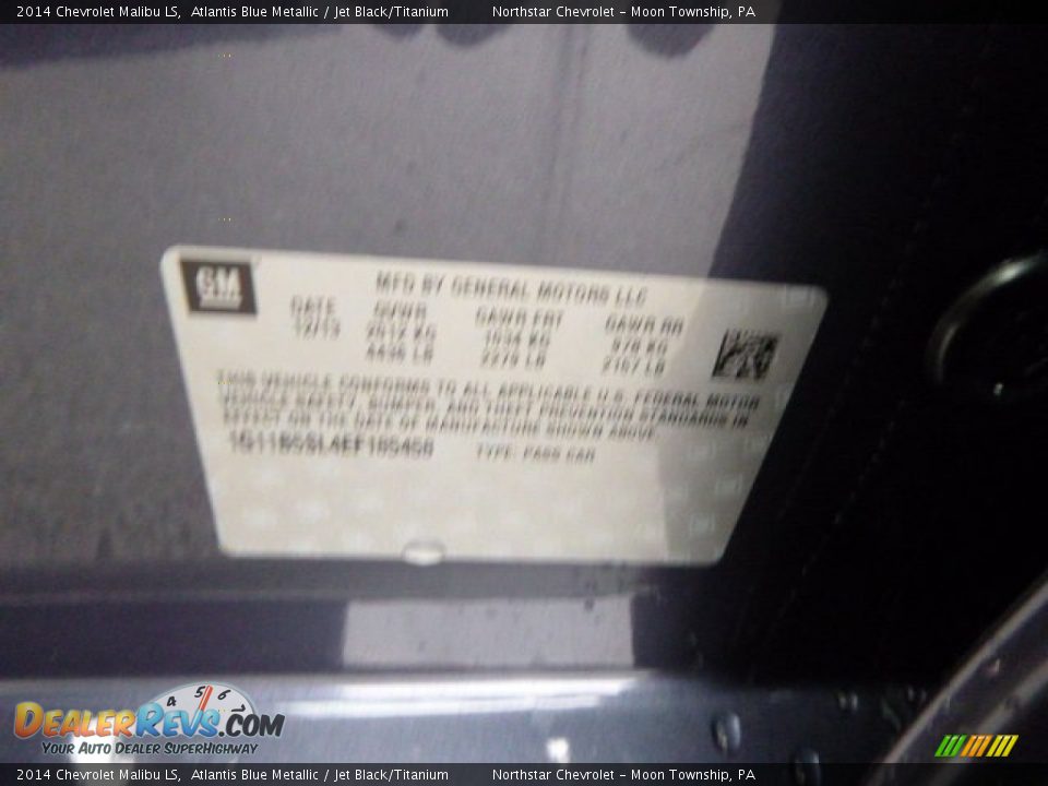 2014 Chevrolet Malibu LS Atlantis Blue Metallic / Jet Black/Titanium Photo #20