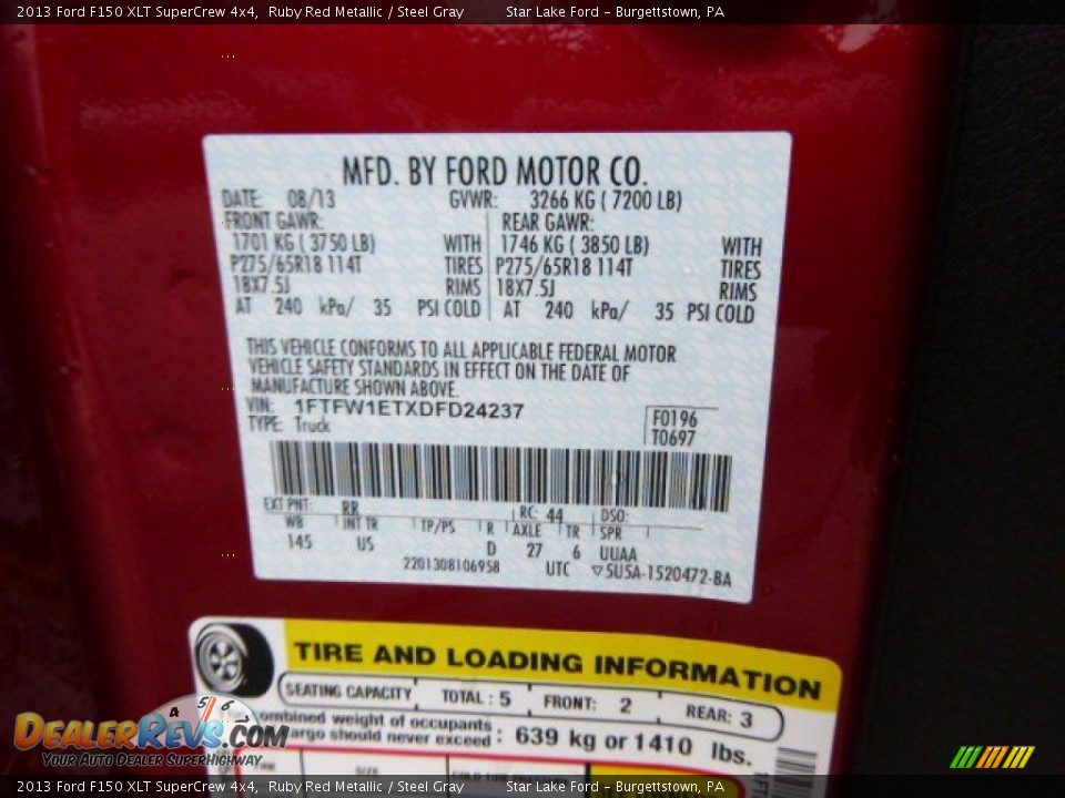 2013 Ford F150 XLT SuperCrew 4x4 Ruby Red Metallic / Steel Gray Photo #20