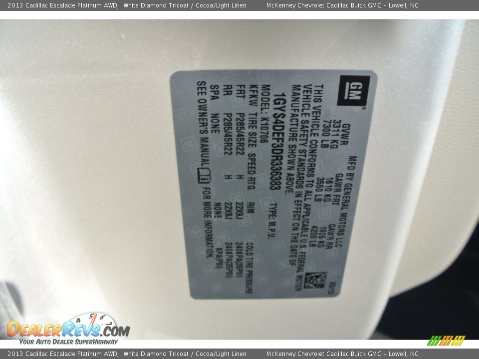 2013 Cadillac Escalade Platinum AWD White Diamond Tricoat / Cocoa/Light Linen Photo #7