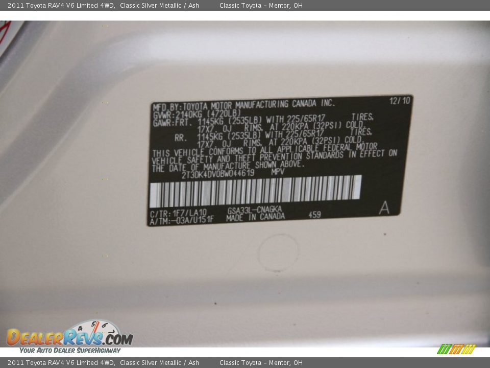 2011 Toyota RAV4 V6 Limited 4WD Classic Silver Metallic / Ash Photo #23