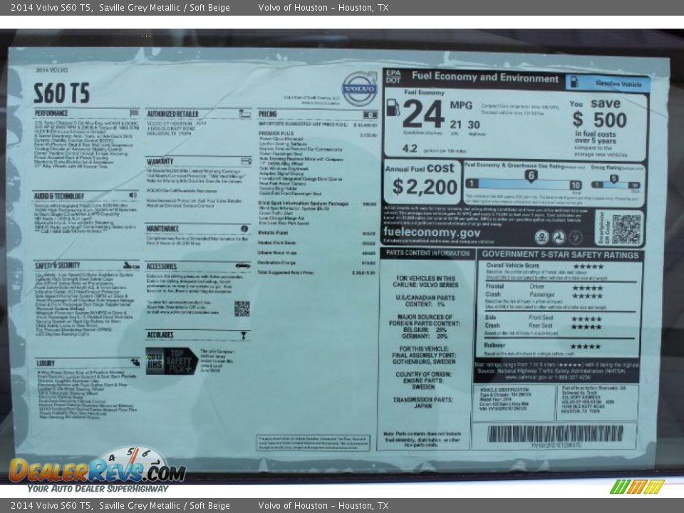 2014 Volvo S60 T5 Saville Grey Metallic / Soft Beige Photo #29