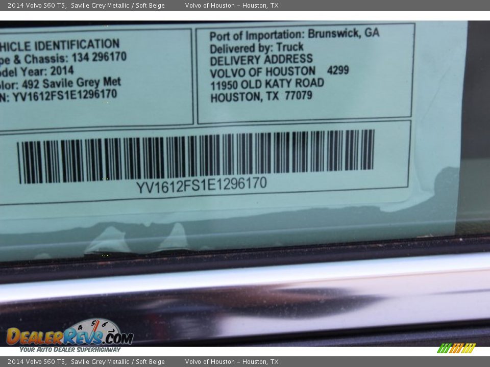 2014 Volvo S60 T5 Saville Grey Metallic / Soft Beige Photo #33