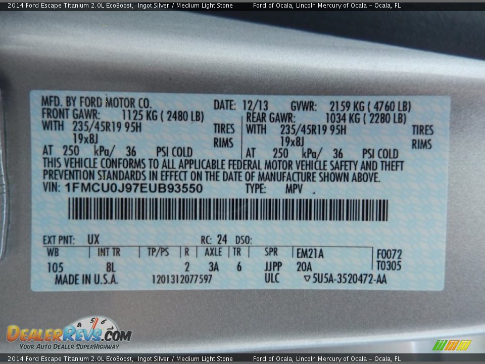 2014 Ford Escape Titanium 2.0L EcoBoost Ingot Silver / Medium Light Stone Photo #12