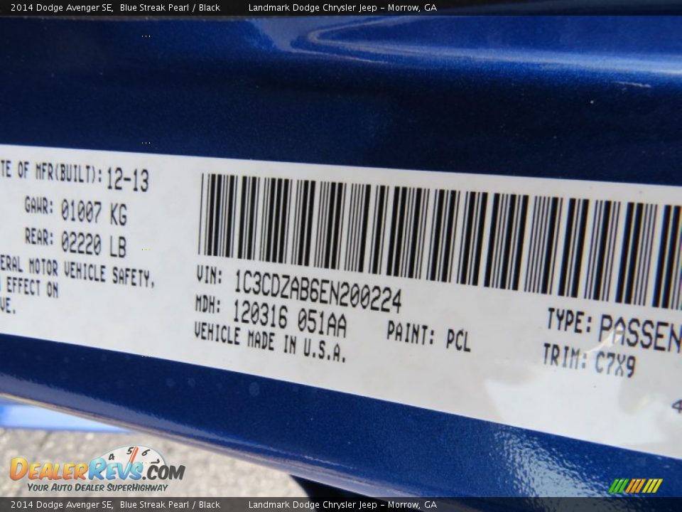 2014 Dodge Avenger SE Blue Streak Pearl / Black Photo #10