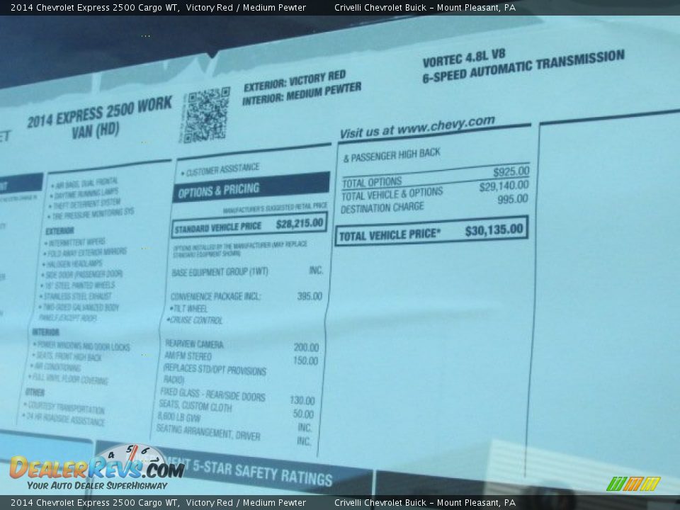 2014 Chevrolet Express 2500 Cargo WT Window Sticker Photo #7