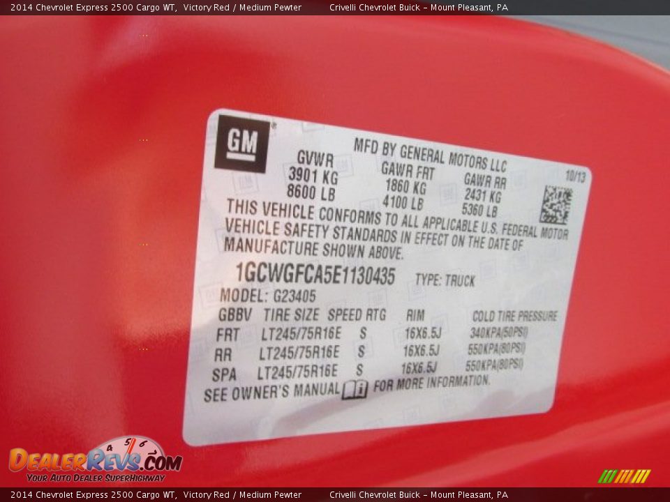 2014 Chevrolet Express 2500 Cargo WT Victory Red / Medium Pewter Photo #15