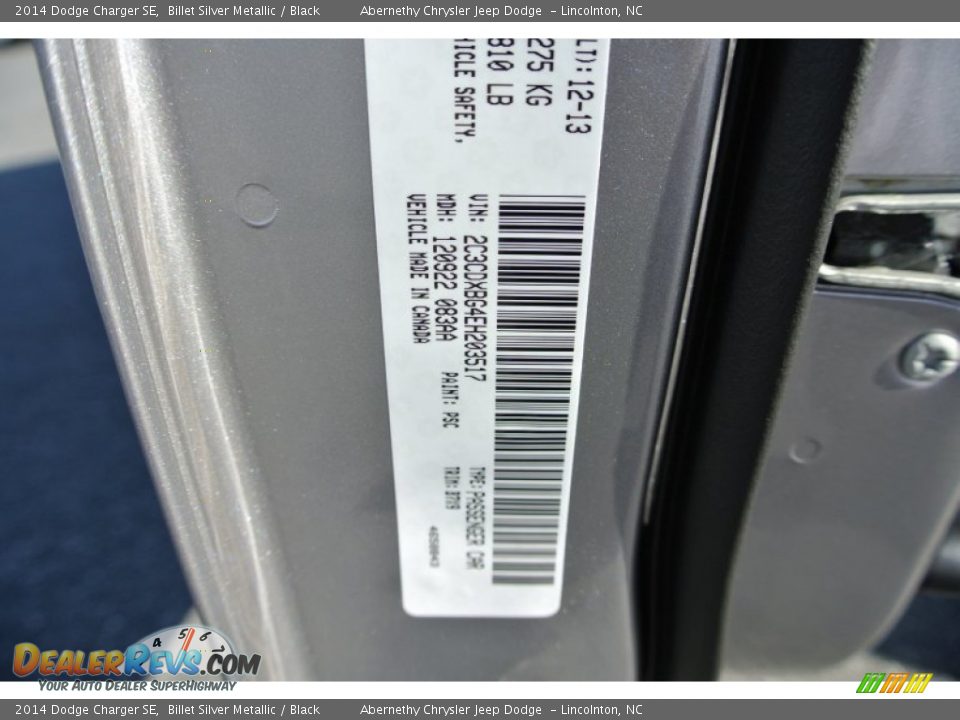 2014 Dodge Charger SE Billet Silver Metallic / Black Photo #7