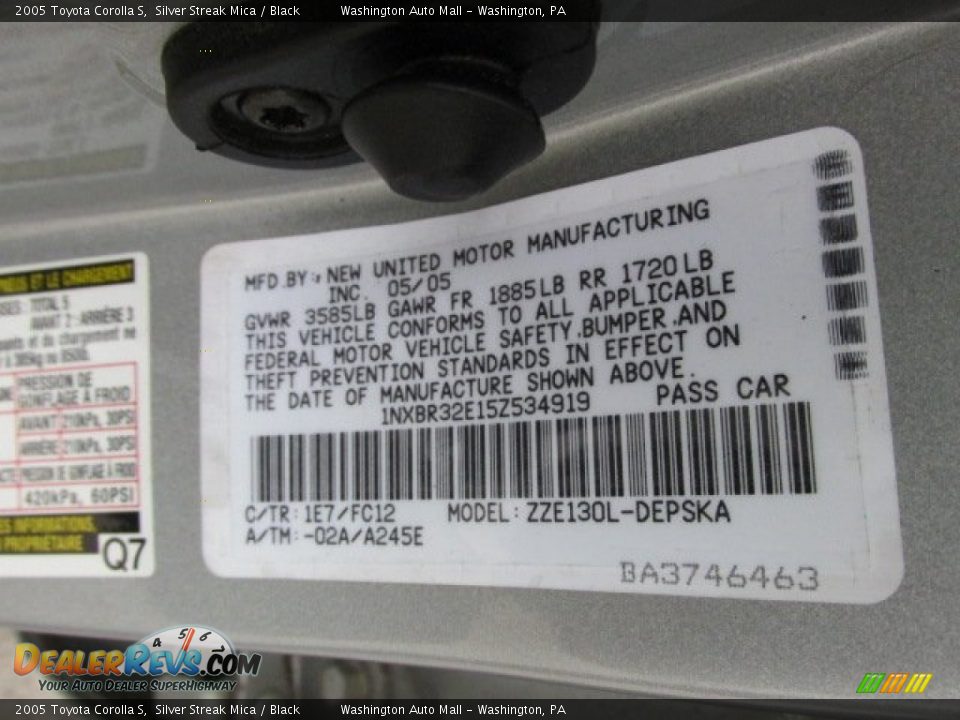 2005 Toyota Corolla S Silver Streak Mica / Black Photo #19