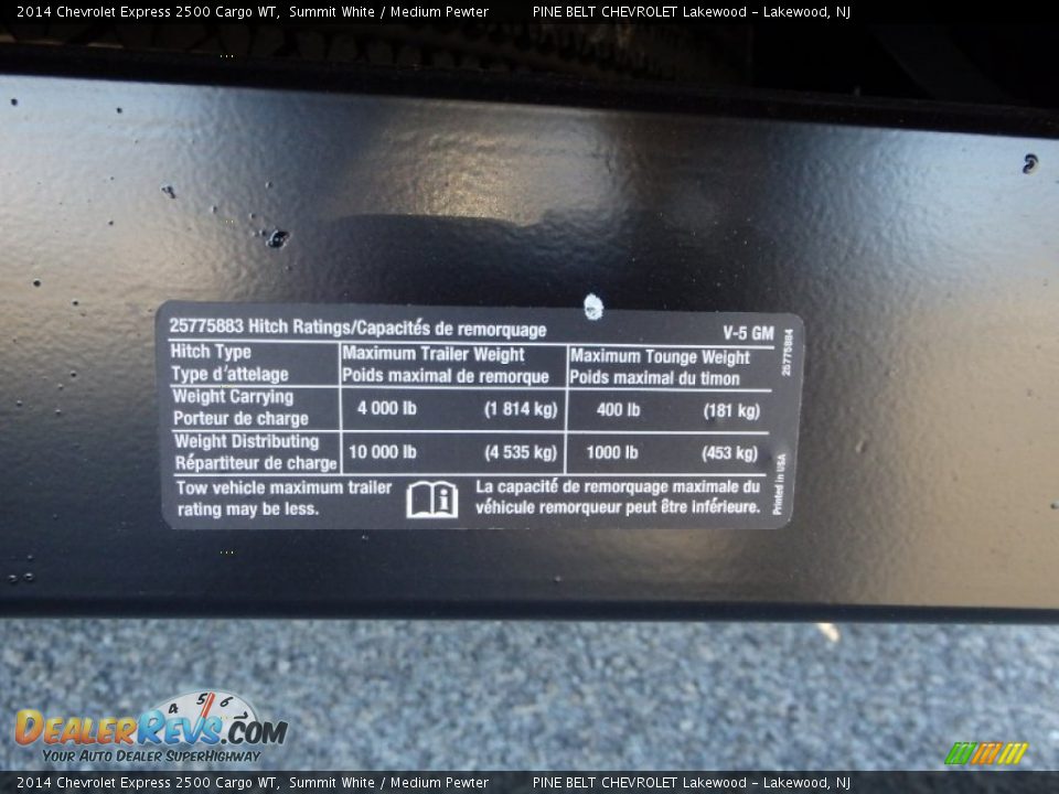 2014 Chevrolet Express 2500 Cargo WT Summit White / Medium Pewter Photo #20