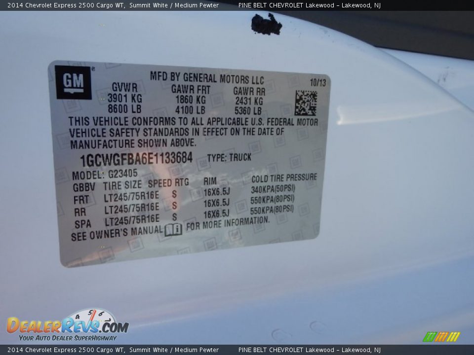 2014 Chevrolet Express 2500 Cargo WT Summit White / Medium Pewter Photo #24