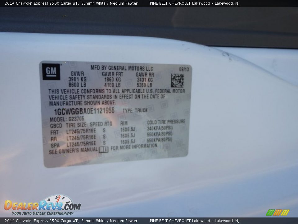 2014 Chevrolet Express 2500 Cargo WT Summit White / Medium Pewter Photo #22