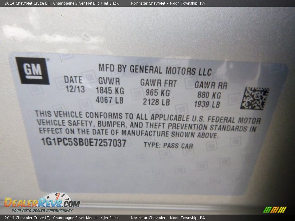 2014 Chevrolet Cruze LT Champagne Silver Metallic / Jet Black Photo #20